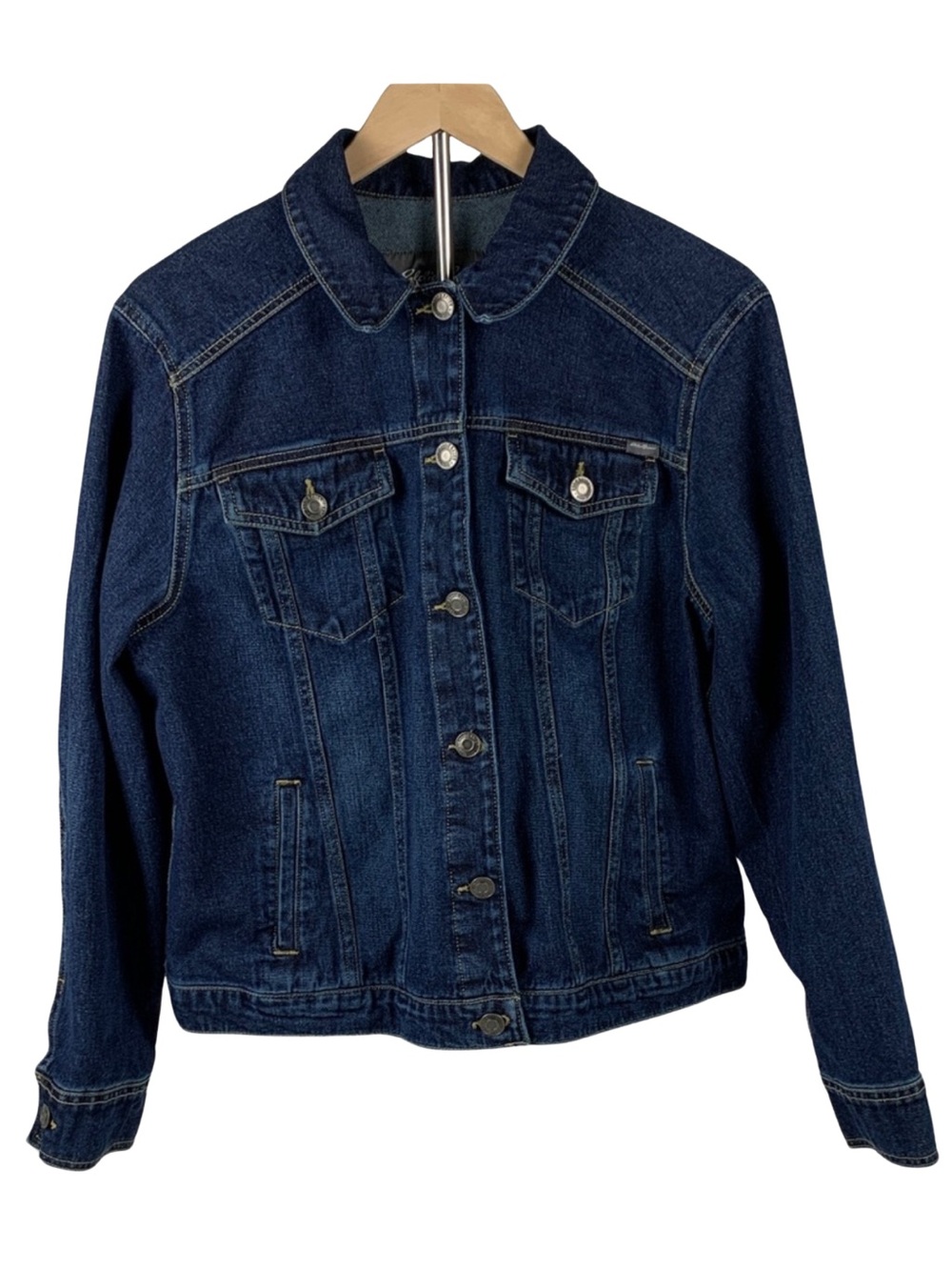 Eddie Bauer Trucker Dark Blue Cropped Jean Jacket Kids Size XL Grunge Y2K